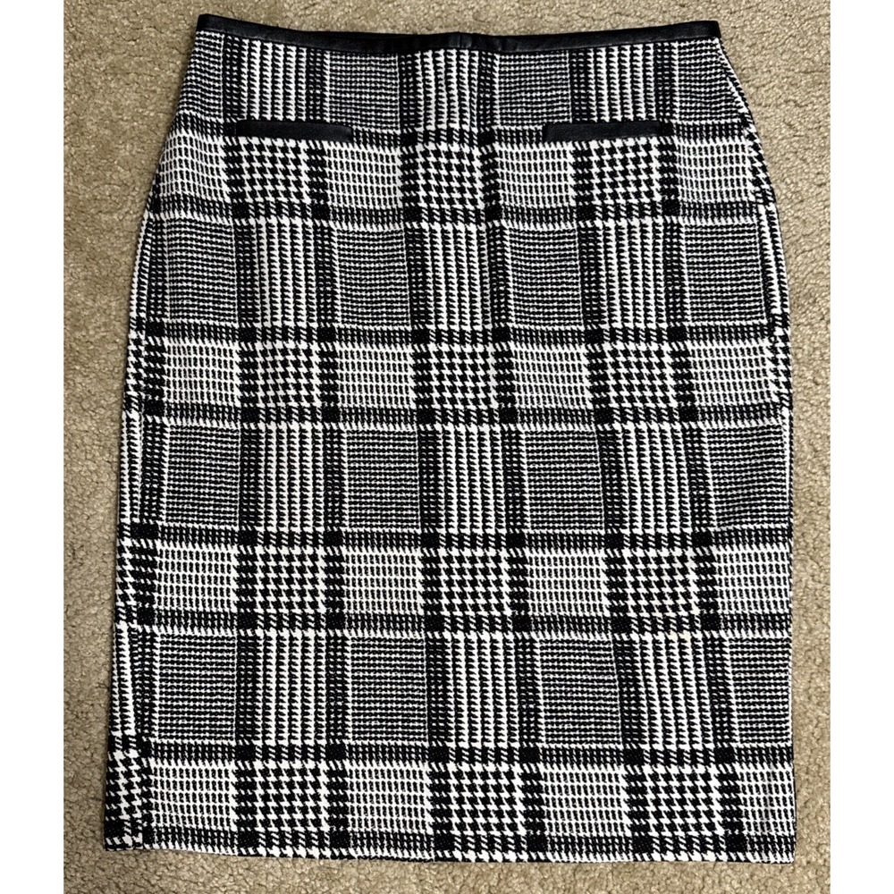 Talbots Black & White Houndstooth Lined Pencil Skirt Faux Leather SIZE 4